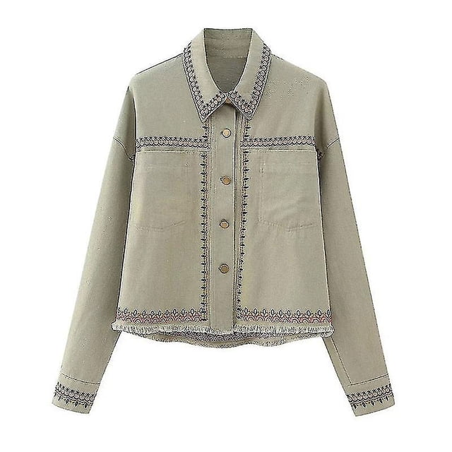 Moda femenina de otoño 2023: chaqueta cruzada de manga larga bordada - Abrigos y tops cortos vintage