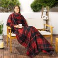 thumbnail image 6 of PAVILIA Plaid Red Fleece Wearable Blanket with Sleeves for Adults Women Men, Soft Warm Full Body Wrap Throw, Sweatshirt Pocket, Cozy Pullover Robe Blanket with Arm, Gifts for Christmas Mom Wife, 6 of 9