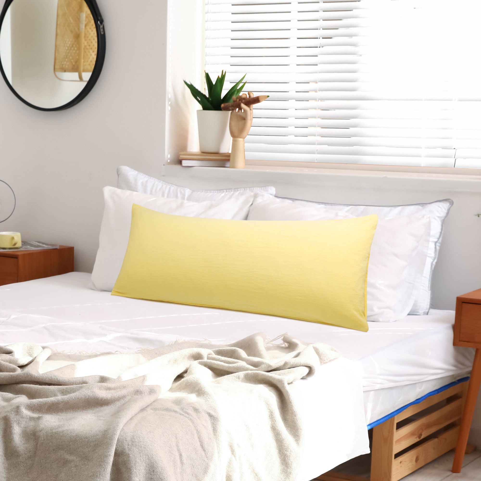 Unique Bargains Envelope Closure Washed Microfiber Body Pillowcases Yellow 20"x54"