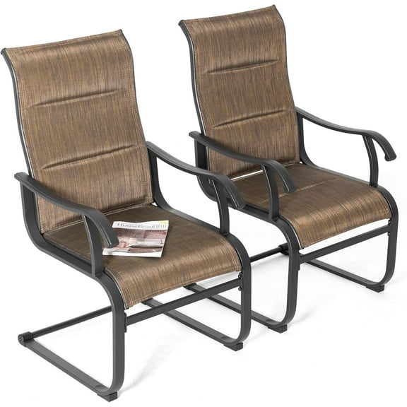 Patio Dining Chairs Set of 2, All Weather Outdoor Padded Textilene Patio Chairs, Breathable Spring Motion Textile High Back Outdoor Dining Chairs for Backyard, Lawn, Deck, Brown