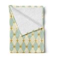 thumbnail image 2 of Fleur De Lis Soft Flannel Fleece Blanket, Traditional Royal Flower Pattern with Harlequin Rhombuses Pattern, Cozy Plush for Indoor and Outdoor Use, 50" x 70", Cream Pale Blue Yellow, by Ambesonne, 2 of 5