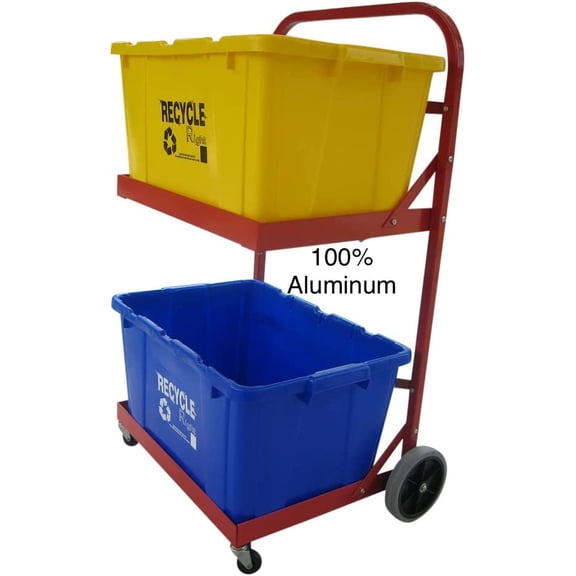Red Aluminum Recycling Cart, 6E 1 lbs Capacity, 29x21x43 inches