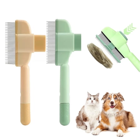2 PCS Flea Comb for Cats Dogs Brush for Shedding Pet Hair Removal Comb with Long & Short Stainless Steel Teeth for Deshedding