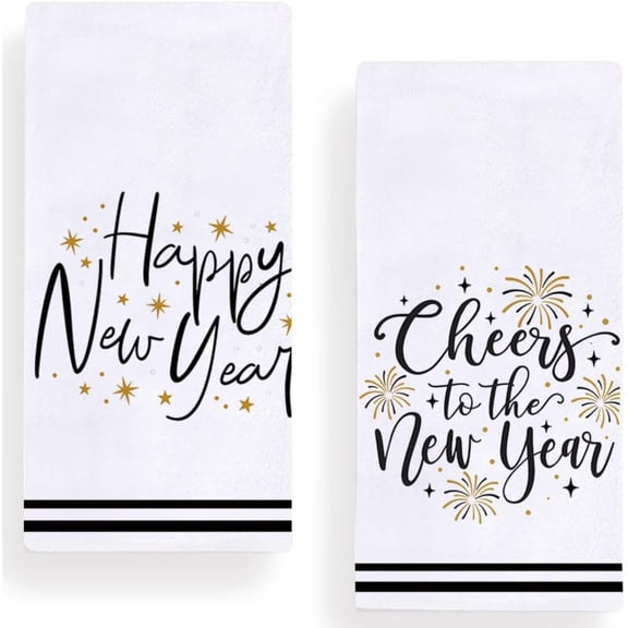 Happy New Year Kitchen Towels Dish Towels, 16x24 Inch Holiday Festival Decoration Hand Towel Gift for New Year Home Decor, Set of 2