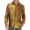 thumbnail image 2 of Pxiakgy shirts for men Men's Long Sleeved Lapel Fashion Button Down Shirt Sequin Shirt Casual Shirt Slim Dress Shirt mens shirts Gold + L, 2 of 9