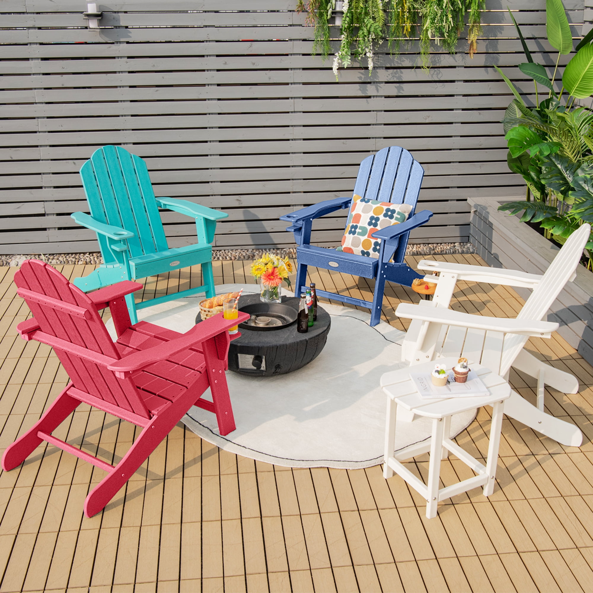 Costway 2 PCS Patio Adirondack Chair Weather Resistant Garden Deck with Cup Holder Red