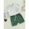 thumbnail image 4 of Toddler Boys Summer Outfit Sets 6 12 18 24M 3T Short Sleeve O Neck Tops + Solid Color Drawstring Shorts, 4 of 10