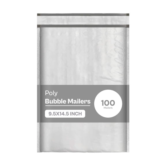 SSBM Bubble Poly Mailers, 9.5x14.5 Inch, #4 100 Pack, Padded Shipping Envelope Mailers, White/Grey, Self Seal and Peel Strip