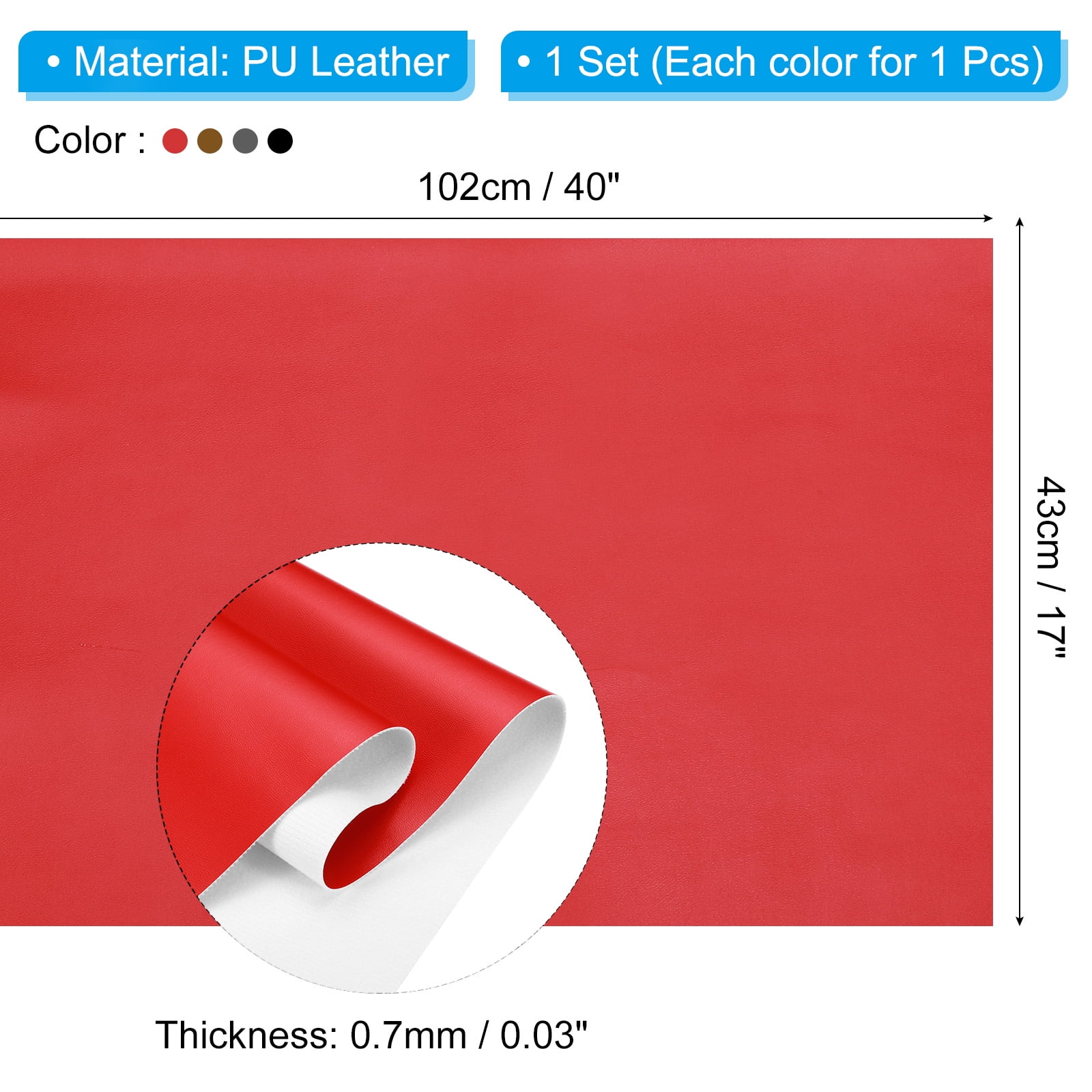 40x17 Inch Imitation Leather Book Cloth, Soft Colored Faux Goat Grain Leather Sheets, Coffee/Red/Dark Gray/Black