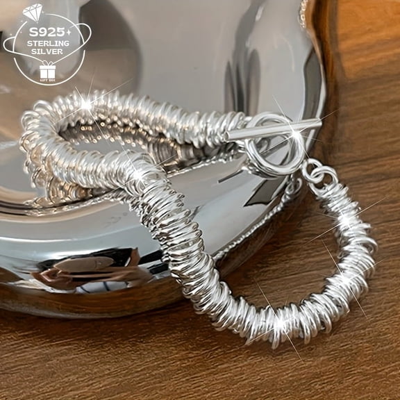 1pc925 Silver Large Circle Fashionable Bracelet for Women, Suitable for Daily Wear and Parties, Comes with Gift Box, Total Weight Approx. 10.5g,Silvery