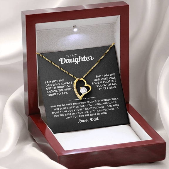 To My Daughter Necklace From Dad  with Heartfelt Message Forever Heart Necklace Birthday Valentines Graduation Special Occassion  White,Yellow ,Rose Gold