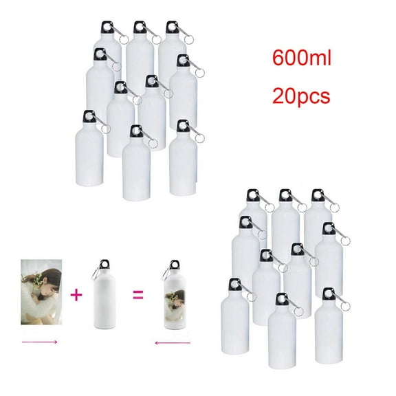 Techtongda 20pcs Blank Coated Sublimation 600ml Aluminium Water Bottle-white Sublimation Transfer