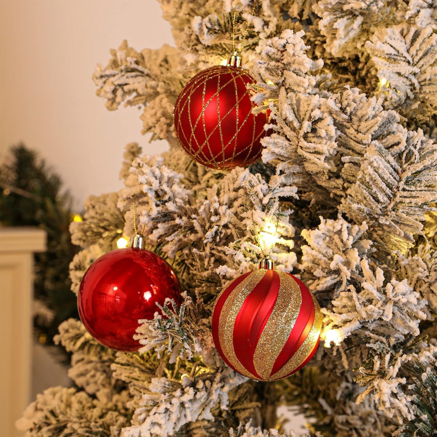 80mm Christmas Balls Ornaments,12PCS Colored Shatterproof Plastic Decorative Hanging Tree Decorations Baubles Set for Xmas Tree Decor Holiday Party Wedding Decoration with Lanyard