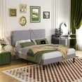 thumbnail image 3 of VECELO Queen Size Bed Frame with Charging Station, Upholstered Platform Bed Frame with Adjustable Headboard, Wooden Slats Support, No Box Spring Needed, Gray, 3 of 7