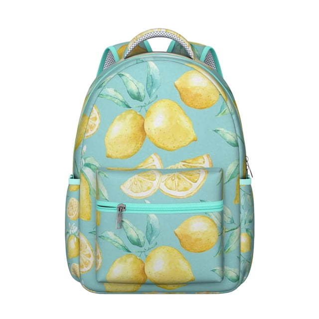 Lemon Fruit Students Backpack Cute Yellow Summer School Bag with Floral Retro Pattern, Lightweight and Wear-Resistant