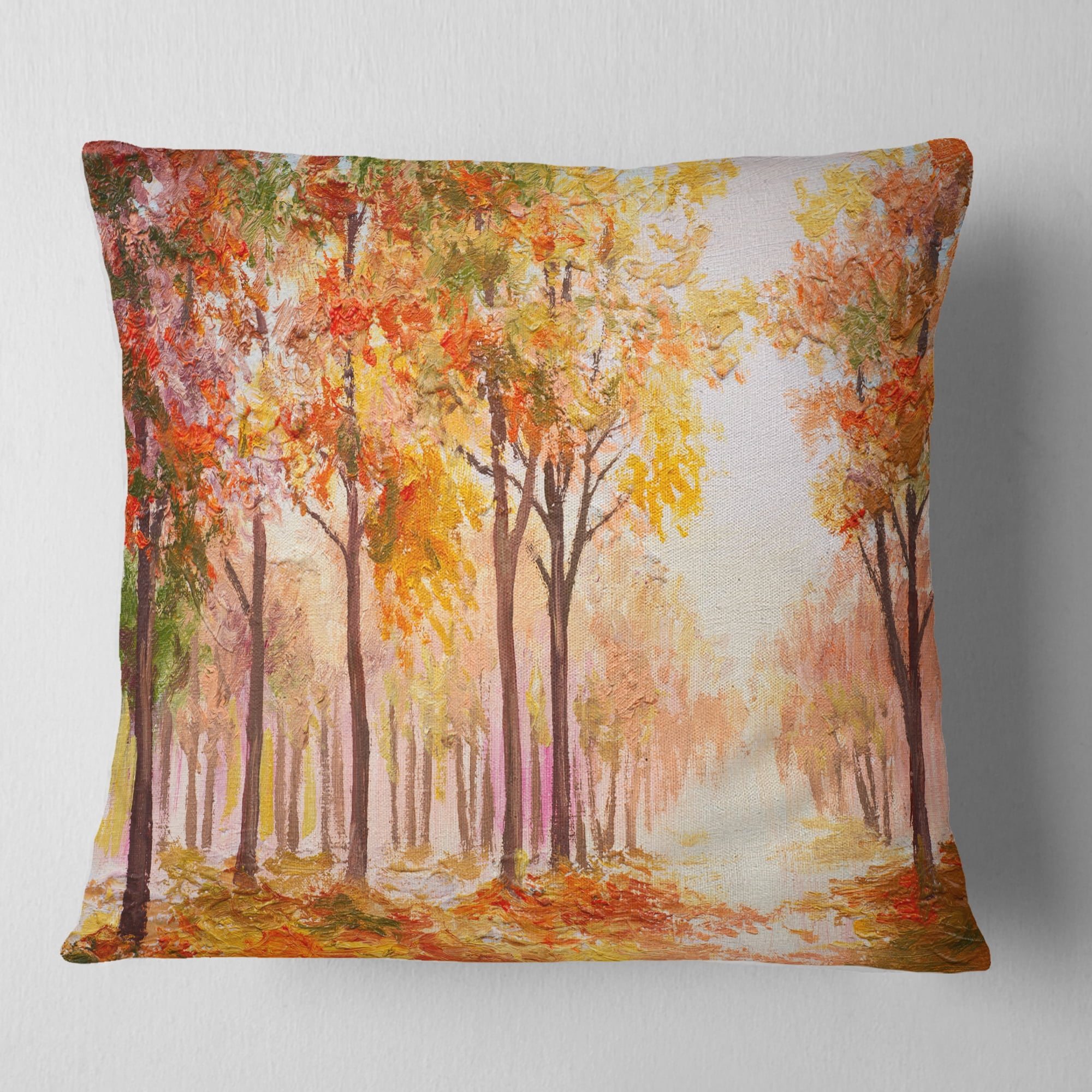 Designart Autumn Everywhere Forest - Landscape Printed Throw Pillow - 16x16