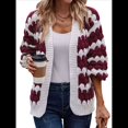thumbnail image 1 of Suéter de Invierno de Punto Holgado con Rayas y Mangas Farol para Mujer, Moda de Otoño Rojo Vino y L, 1 of 10