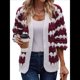 thumbnail image 1 of Suéter de Invierno de Punto Holgado con Rayas y Mangas Farol para Mujer, Moda de Otoño Rojo Vino y M, 1 of 10