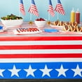 thumbnail image 2 of BLUE PANDA Plastic American Flag Tablecloths - 3 Pack, 54 x 108 in, Red White & Blue - Disposable Plastic Table Cover for Party Decoration & Patriotic Decoration, 2 of 6
