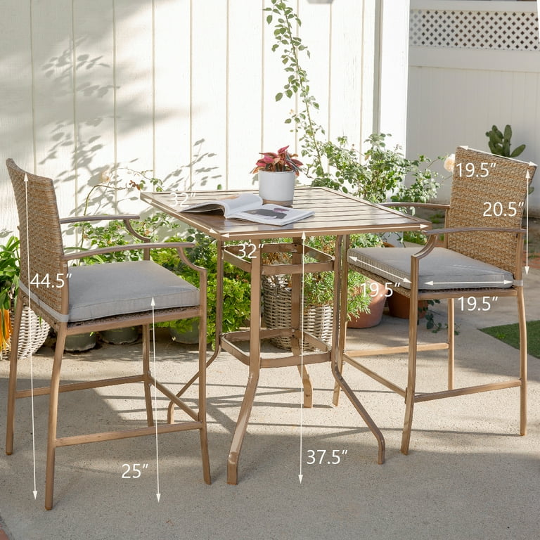 Barton 3pc Patio Bar stools w Bar Table Outdoor All Weather Cushioned