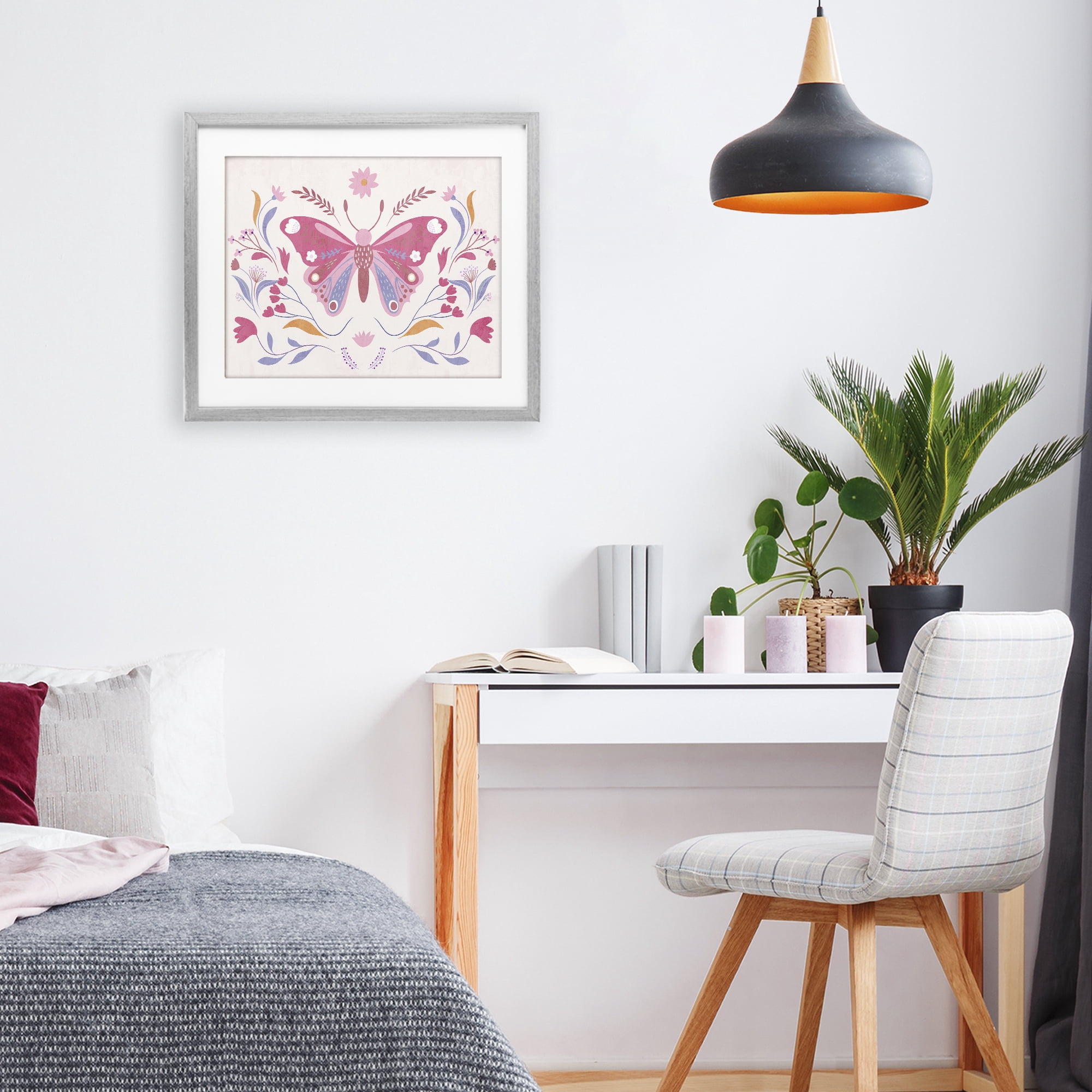 Stupell Industries Whimsical Folk Butterfly Gray Framed Print Under Glass, design by Kim Allen