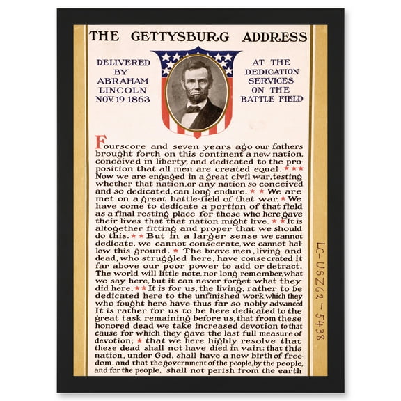 War US Civil President Abraham Lincoln Gettysburg Address A4 Artwork Framed Wall Art Print