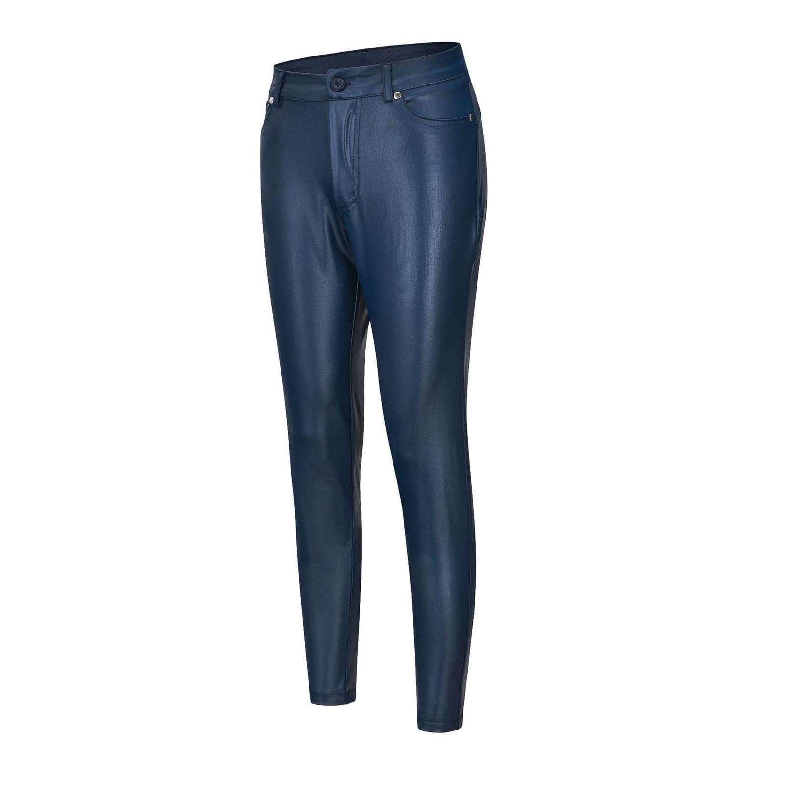 Women's High Waisted Fake Leather Skinny Pants Jeans Style Stretchy Jeggings, Faux Leather Sexy Legging Pants with Pockets