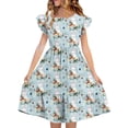 thumbnail image 2 of EGNMCR Robe à Manches Courtes à Col Rond Robe d'Été pour Enfants Imprimée à Manches Plissées à Double Couche pour Enfants de 5 à 14 Ans Robe, 2 of 7
