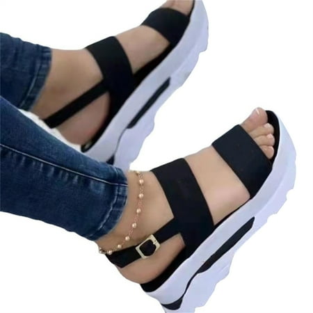 

Women s Summer Open Toes Sandals Breathable Ankle-Strap Shoes Pin Buckle Closure