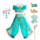 thumbnail image 1 of Disney Jasmine-Vestido de princesa aladdín, lámpara mágica, disfraz de fiesta de cumpleaños para niñas, Top + pantalón + diadema, ropa de carnaval, 1 of 4