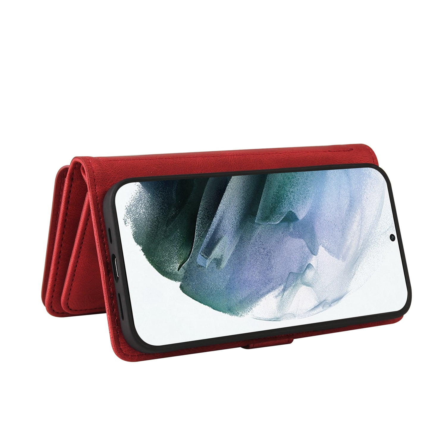 Phone Case for Samsung Galaxy S23, Galaxy S23 Wallet Case, Luxury Folio Flip Leather Cover[Zipper Pocket] [Wrist Strap][Kickstand] for Samsung Galaxy S23 6.1 inch, Red