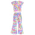 thumbnail image 4 of LiiYii Kids Girls 2Pcs Shiny Hip Hop Dance Tracksuit Sequins Metallic Tees with Flared Pants Colorful 150, 4 of 6