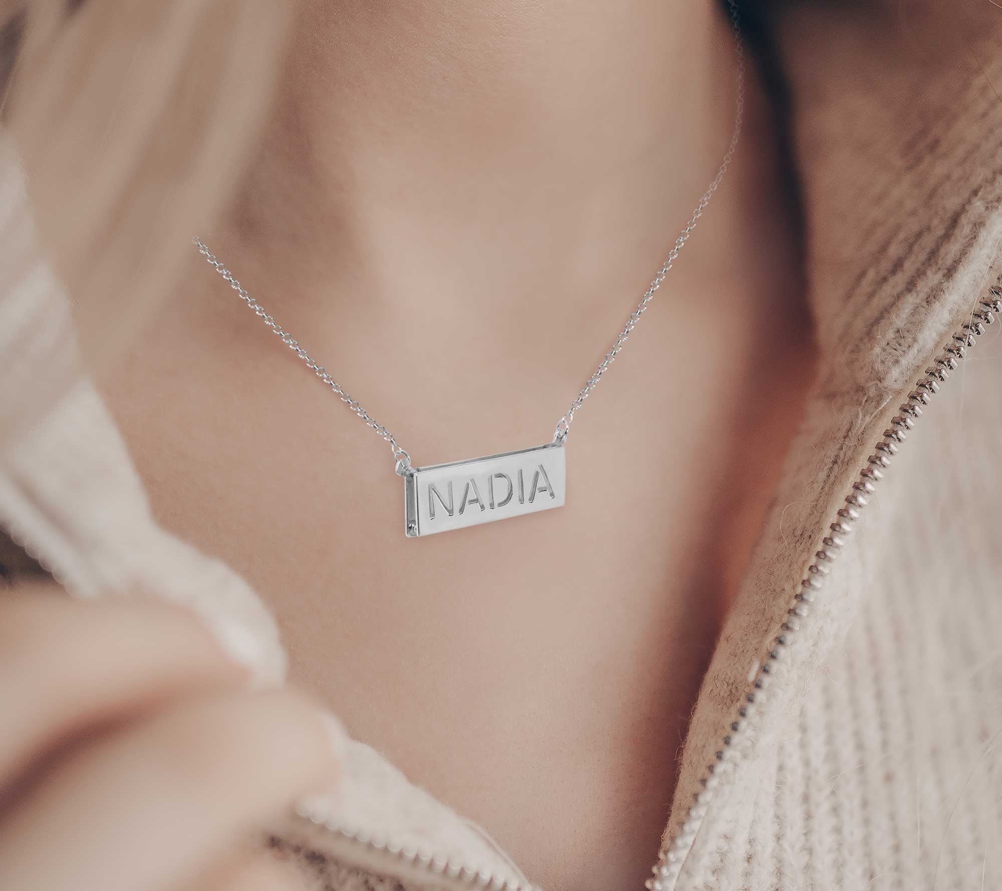 Personalized 3D Double Bar Name Necklace in Sterling Silver