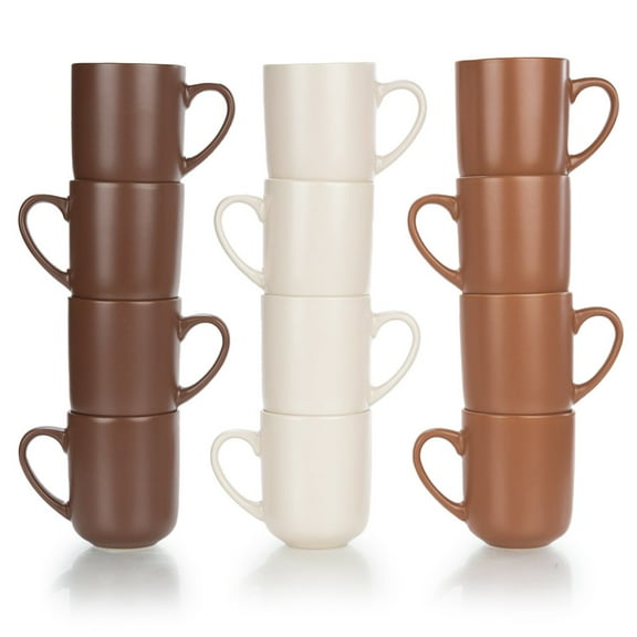Everything Kitchens Modern Flat 12-Piece Mug Set | Brown, Terracotta & Soft Pink