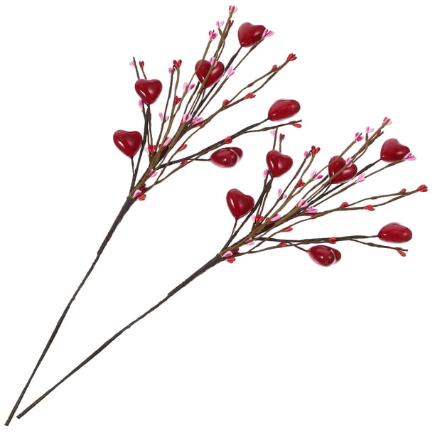 2 tallos de corazón para San Valentín, rellenos para jarrones, adornos con forma de corazón.