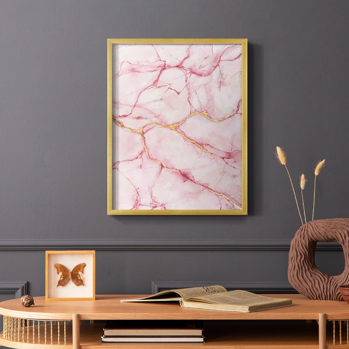 Rose Marble II in Gold Solid Wood 11 x 14 Framed Print