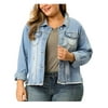 MODA NOVA Juniors Plus Size Outfits Classic Washed Front Frayed Denim Jacket