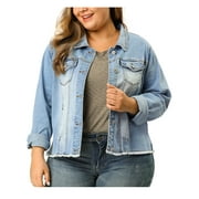 MODA NOVA Juniors Plus Size Outfits Classic Washed Front Frayed Denim Jacket