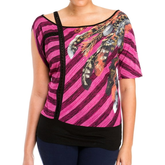 eVogues Plus Size Designer Print Off Shoulder Top Pink