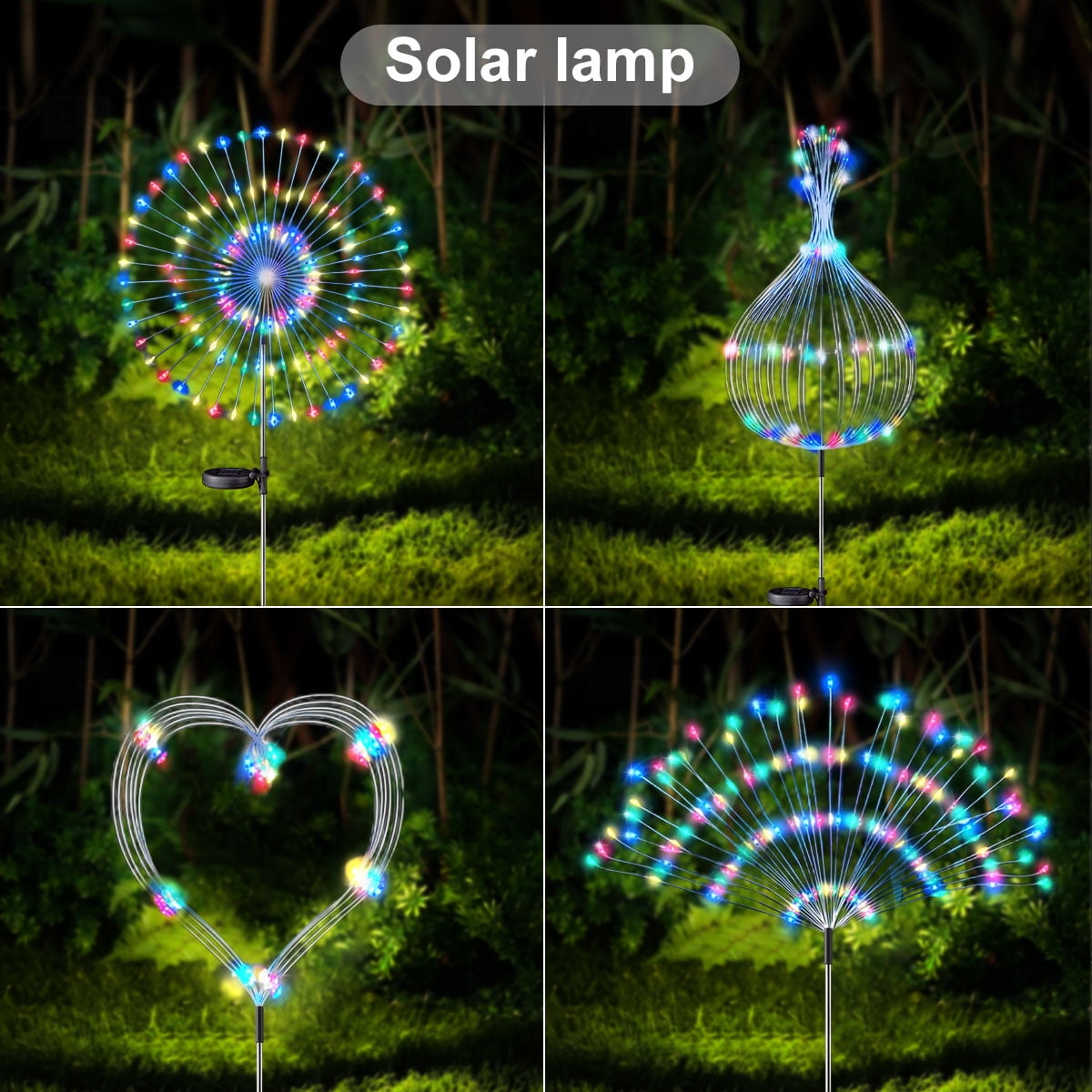 Rirool 4 Pack Solar Firework Lights, 120 LED Outdoor Garden Lights, Waterproof IP65 Pathway Yard Decor, DIY Copper Wire, Auto On/Off, Multicolor