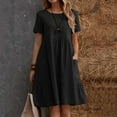 thumbnail image 1 of WILLBEST Robes Haute Basse pour Femmes Mode Vintage et Lin Poches Lâches Col Rond Manches Courtes Dress, 1 of 5
