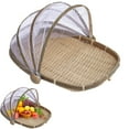 thumbnail image 4 of Liulin Bamboo Food Serving Tent Basket, Bamboo Fruit Basket with Dustproof Mesh Gauze Cover, Square Food Storage Basket for Fruits, Vegetables and Bread, Hand-Woven Picnic Basket, 13.4 x 11.4 Inch, 4 of 9