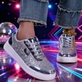 thumbnail image 2 of Women's Sequin Round Toe Platform Fashion Sneakers Casual Lace Up Glitter Bling Comfortable Walking Tennis Shoes Bedazzled Bride Wedding Party Trendy Shoes, 2 of 8