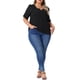 thumbnail image 2 of Blusas de verano casuales de mujer plus size Agnes Orinda, con textura plisada, cuello en V con muesca y mangas cortas con volantes, talla 2X, color negro, 2 of 6
