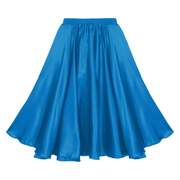 Miutii Kids Girls Ballroom Flamenco Dance Skirt Satin Swing Latin Salsa Belly Cha Cha Dance Skirts Sky Blue 11-12