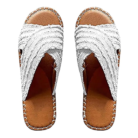 Penkiiy Women's Slide Sandal Denim Crossover Flat Slippers 37 White