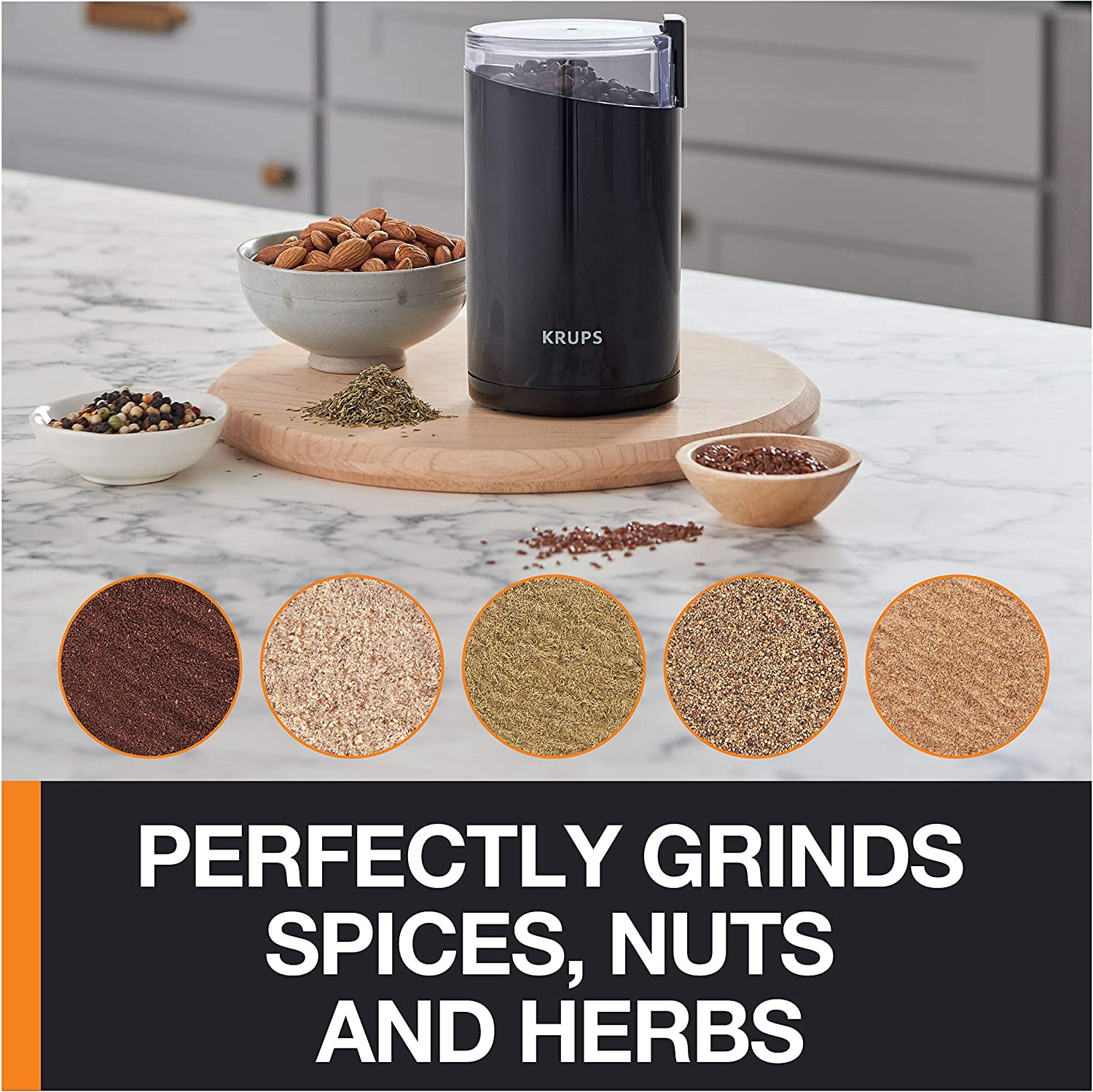 Precision Electric Coffee Grinders, 3 oz Capacity, 200W Motor, Stainless Steel Blades for Uniform Grinding of Beans, Herb and Nuts, Coffee and Spice Grinder Electric, (Black)