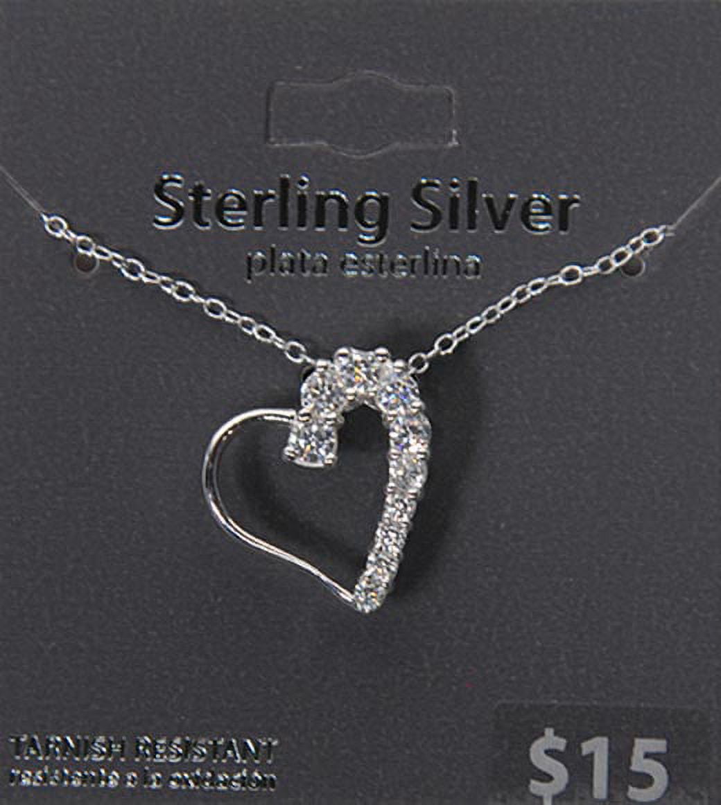 CZ Sterling Silver Heart Pendant, 18"