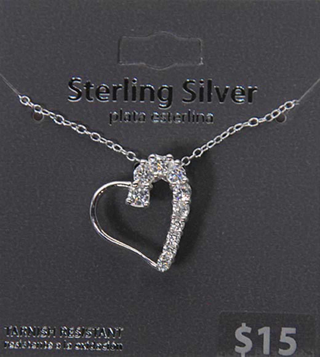 CZ Sterling Silver Heart Pendant, 18" - image 3 of 4