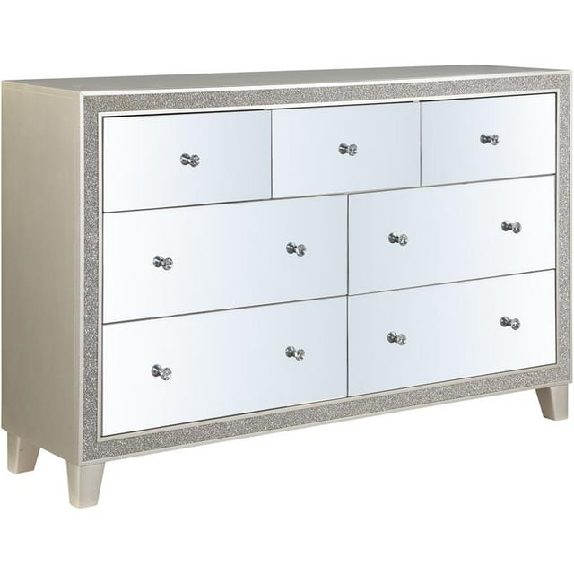 ACME Commode en Bois 7 Tiroirs Sliverfluff en Miroir et Champagne